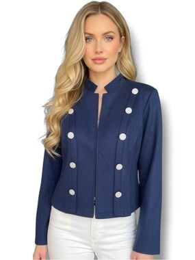 Tailored Navy Military-Style Double-Row Button Jacket Blazer.  Women’s Size L